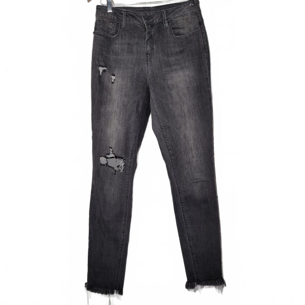 UNPUBLISHED Charcoal Gray Acid Washed Jean Slim Leg Slightly Distressed Fringed